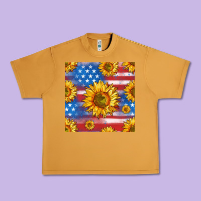 Sunflowers American Flag Seamless Pattern Urban Heavy Tee Designed By Hra Design Shop