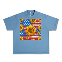 Pebble Blue sunflowers american flag seamless pattern Urban Heavy Tee - HRA Design Shop