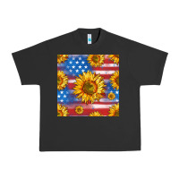 Pigment Black sunflowers american flag seamless pattern Urban Heavy Tee - HRA Design Shop