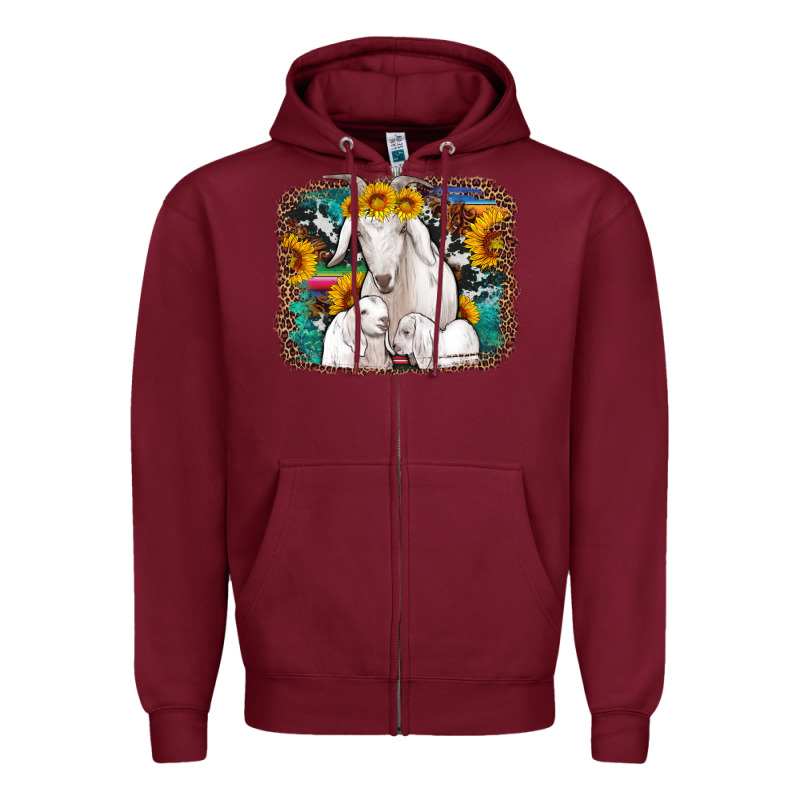 Goat Family With Sunflowers Western Serape Turquoise Background Zipper Hoodie by Artiststas | Teevron