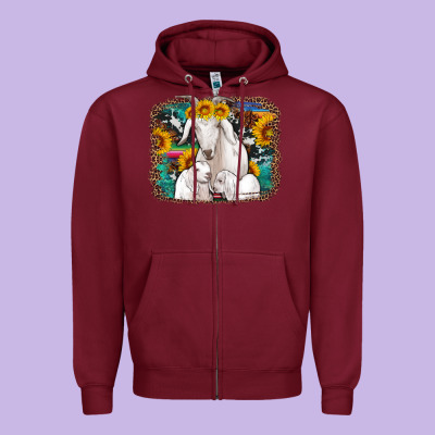 Goat Family With Sunflowers Western Serape Turquoise Background Zipper Hoodie Designed By Artiststas