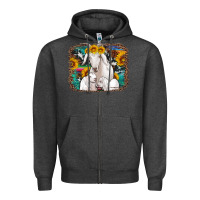 Charcoal Heather goat family with sunflowers western serape turquoise background Zipper Hoodie - Artiststas