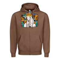 Chestnut goat family with sunflowers western serape turquoise background Zipper Hoodie - Artiststas