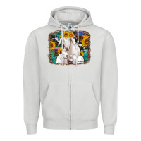 Dove Grey goat family with sunflowers western serape turquoise background Zipper Hoodie - Artiststas