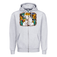 Heather Grey goat family with sunflowers western serape turquoise background Zipper Hoodie - Artiststas
