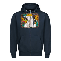 Navy goat family with sunflowers western serape turquoise background Zipper Hoodie - Artiststas