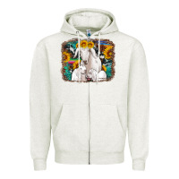 Oatmeal Heather goat family with sunflowers western serape turquoise background Zipper Hoodie - Artiststas