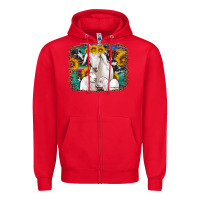 Red goat family with sunflowers western serape turquoise background Zipper Hoodie - Artiststas