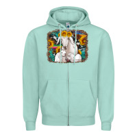 Seafoam goat family with sunflowers western serape turquoise background Zipper Hoodie - Artiststas