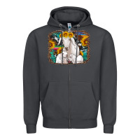 Smoke goat family with sunflowers western serape turquoise background Zipper Hoodie - Artiststas