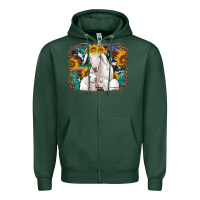 Sports Green goat family with sunflowers western serape turquoise background Zipper Hoodie - Artiststas