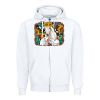 White goat family with sunflowers western serape turquoise background Zipper Hoodie - Artiststas