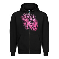 Black pink leopard patch Zipper Hoodie - AdoDesignShop