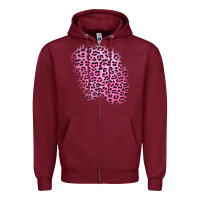 Burgundy pink leopard patch Zipper Hoodie - AdoDesignShop