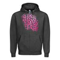Charcoal Heather pink leopard patch Zipper Hoodie - AdoDesignShop