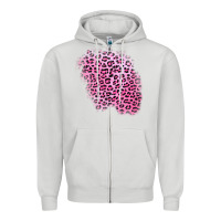 Dove Grey pink leopard patch Zipper Hoodie - AdoDesignShop