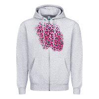 Heather Grey pink leopard patch Zipper Hoodie - AdoDesignShop