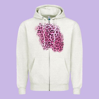 Pink Leopard Patch Zipper Hoodie Designed By Adodesignshop