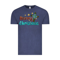 Vintage Denim merry christmas turquoise gemstones cross Vintage Tee - BarkalooDesign