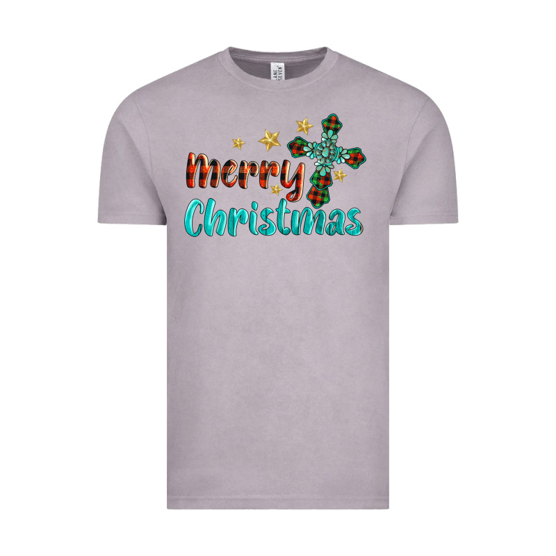 Merry Christmas Turquoise Gemstones Cross Vintage Tee by BarkalooDesign | Teevron