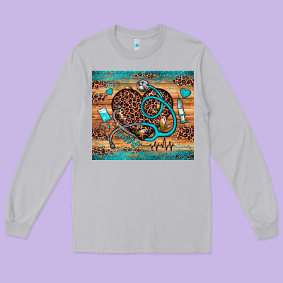 Nurse Leopard Heart Long Sleeve Tee Designed By Jahusdesignshop