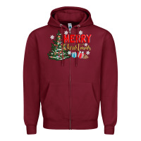 Burgundy merry christmas tree Zipper Hoodie - AdoDesignShop