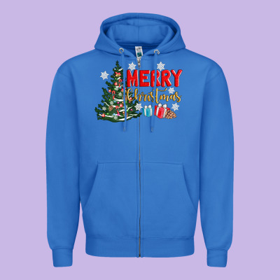 Merry Christmas Tree Zipper Hoodie Designed By Adodesignshop
