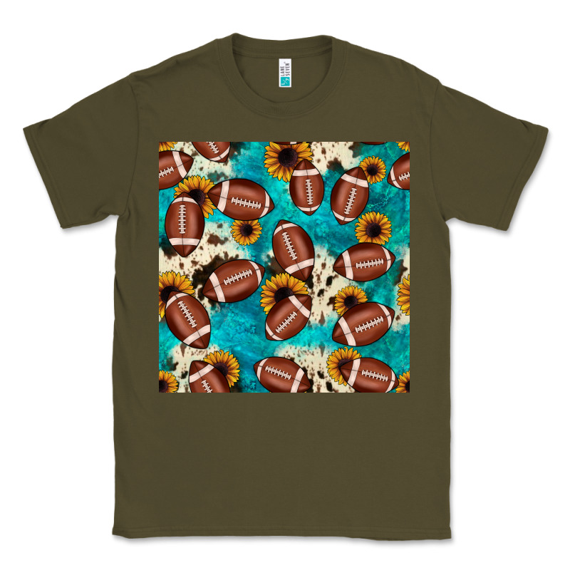 Football Turquoise Cowhide Sunflower Seamless Pattern Classic Tee by JahusDesignShop | Teevron
