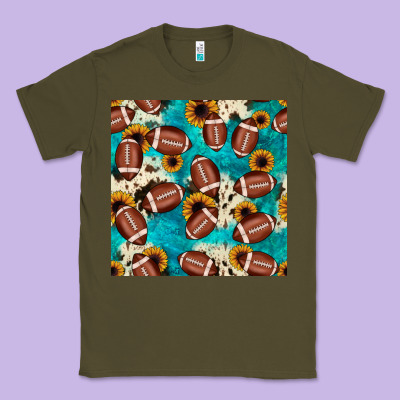 Football Turquoise Cowhide Sunflower Seamless Pattern Classic Tee Designed By Jahusdesignshop