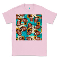Bubblegum Pink football turquoise cowhide sunflower seamless pattern Classic Tee - JahusDesignShop