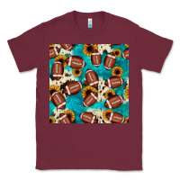 Burgundy football turquoise cowhide sunflower seamless pattern Classic Tee - JahusDesignShop