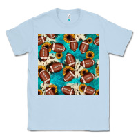 Dusty Blue football turquoise cowhide sunflower seamless pattern Classic Tee - JahusDesignShop