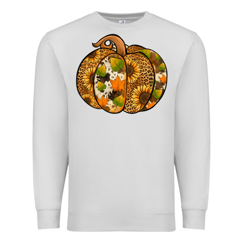 Leopard Cowhide Sunflower Pumpkin Premium Sweatshirt by NancyCooperArtShop | Teevron