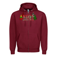 Burgundy merry christmas glitter plaid trees Zipper Hoodie - AdoDesignShop