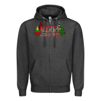 Charcoal Heather merry christmas glitter plaid trees Zipper Hoodie - AdoDesignShop