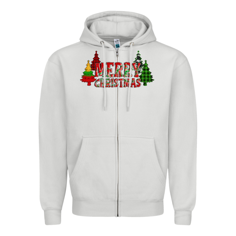 Merry Christmas Glitter Plaid Trees Zipper Hoodie by AdoDesignShop | Teevron
