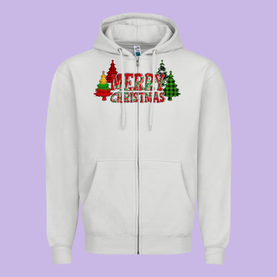 Merry Christmas Glitter Plaid Trees Zipper Hoodie Designed By Adodesignshop