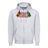 Heather Grey merry christmas glitter plaid trees Zipper Hoodie - AdoDesignShop