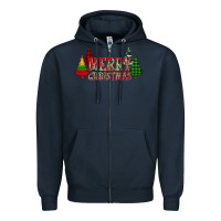 Navy merry christmas glitter plaid trees Zipper Hoodie - AdoDesignShop