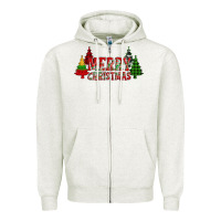 Oatmeal Heather merry christmas glitter plaid trees Zipper Hoodie - AdoDesignShop