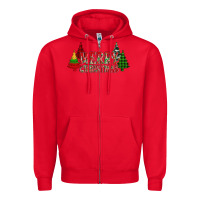 Red merry christmas glitter plaid trees Zipper Hoodie - AdoDesignShop