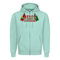 Seafoam merry christmas glitter plaid trees Zipper Hoodie - AdoDesignShop