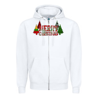 White merry christmas glitter plaid trees Zipper Hoodie - AdoDesignShop
