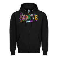 Black mardi gras nurse leopard cowhide glitter Zipper Hoodie - Artiststas