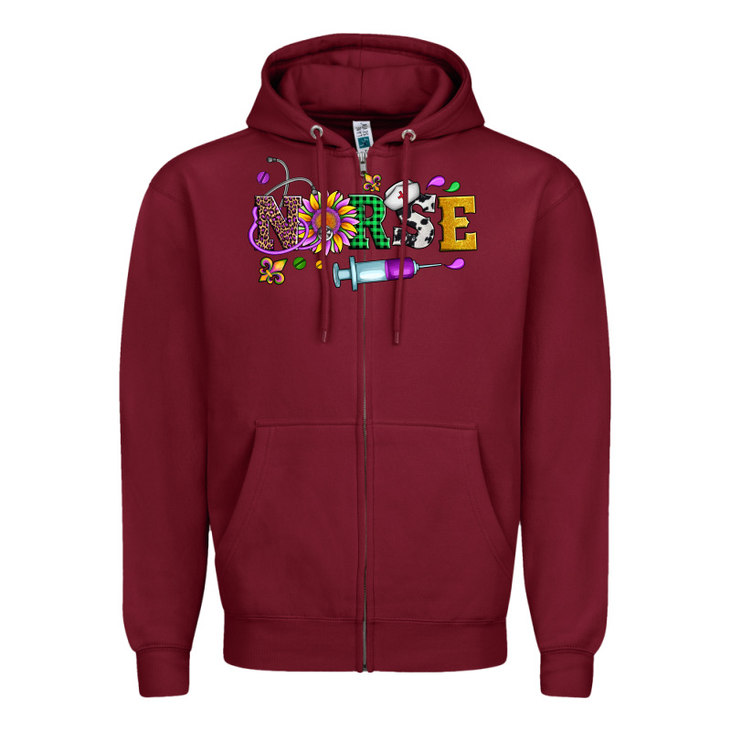 Mardi Gras Nurse Leopard Cowhide Glitter Zipper Hoodie by Artiststas | Teevron