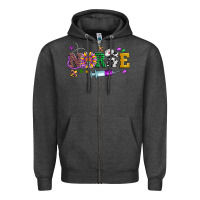 Charcoal Heather mardi gras nurse leopard cowhide glitter Zipper Hoodie - Artiststas