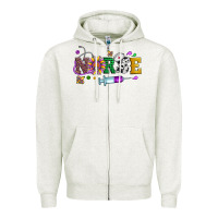 Oatmeal Heather mardi gras nurse leopard cowhide glitter Zipper Hoodie - Artiststas