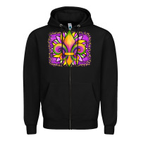 Black mardi gras fleur de lis sunflower leopard Zipper Hoodie - Artiststas