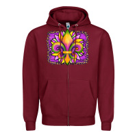 Burgundy mardi gras fleur de lis sunflower leopard Zipper Hoodie - Artiststas