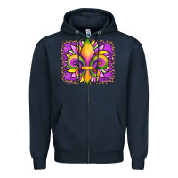 Navy mardi gras fleur de lis sunflower leopard Zipper Hoodie - Artiststas